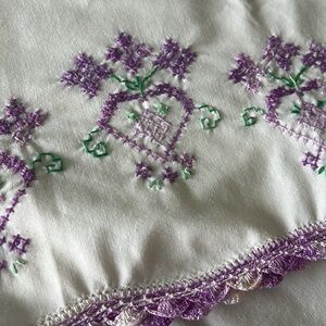 Set of two purple embroidered hundred percent cotton vintage pillowcases